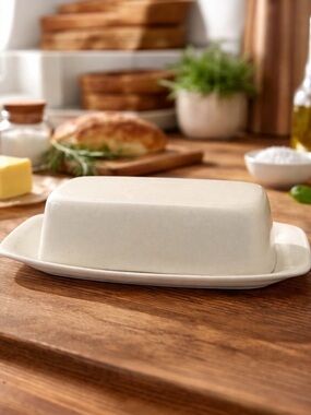 VINTAGE Bennington Potters 1683 White Butter Dish David Gil MCM Vermont